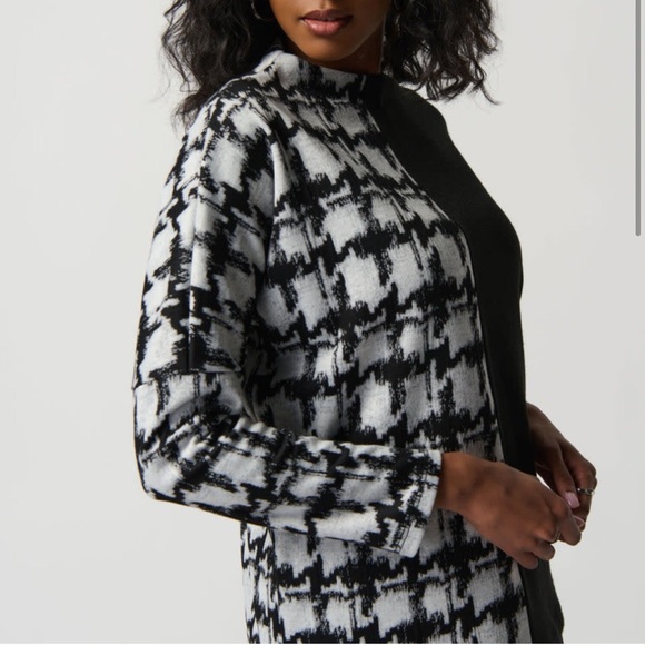 Joseph Ribkoff Houndstooth Color Block Top 20 Black White - Picture 4 of 8